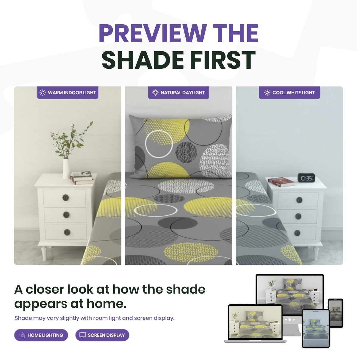 Grey & Yellow Geometric 144 TC Cotton Fitted Single Bed Sheet with 1 Pillow Cover - Soft, Breathable & All-Around Elastic (78 x 36 Inches)