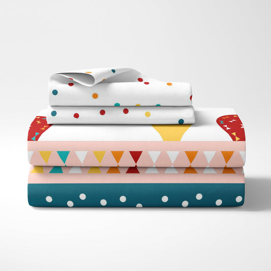 Playful Blue & Red Hot Air Balloon 100% Cotton Double Fitted Bedsheet, 144 TC, 78 x 60 Inches