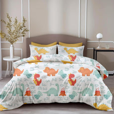 Loreto Cotton King Bedsheet | Orange & Mint Alphabet Dino Play Soft & Breathable