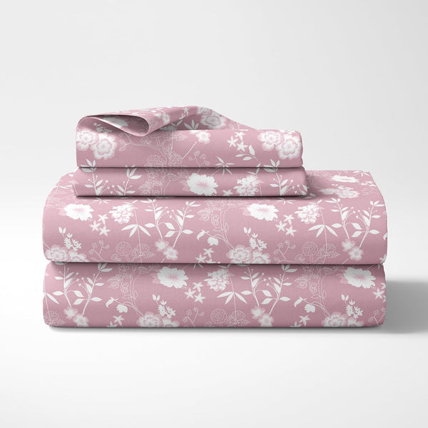 Loreto Cotton Double Fitted Bedsheet | Blush Pink Vine Blooms