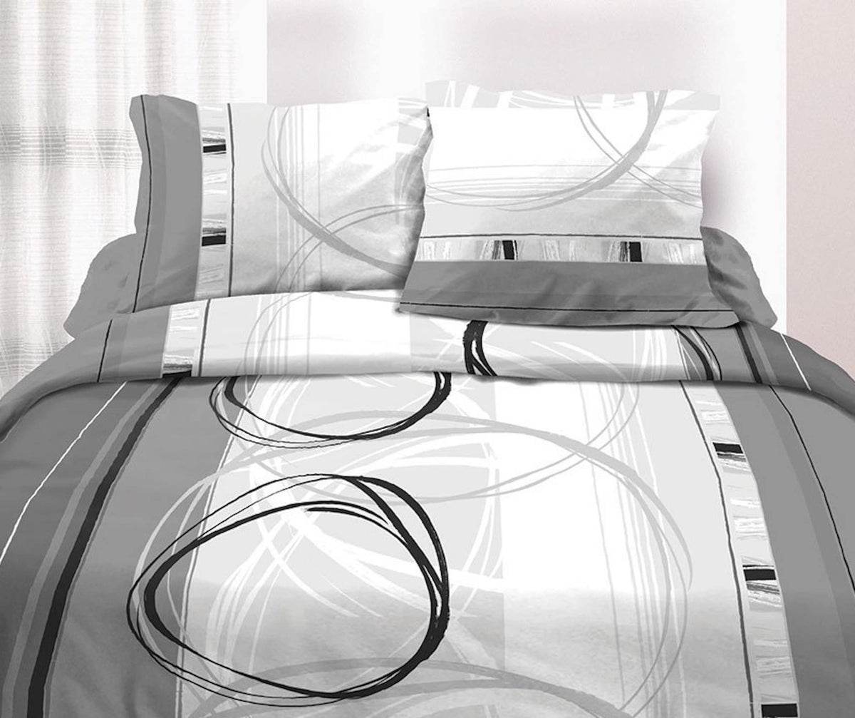Loreto White & Grey Double Bedsheet | 180 TC | 100% Cotton | 90 x 88 Inches - main product image