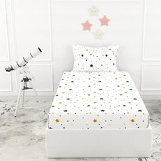 Black & Gold Stars Single Bedsheet - 210 TC 100% Cotton with 1 Pillow Cover (58 x 88 Inches)