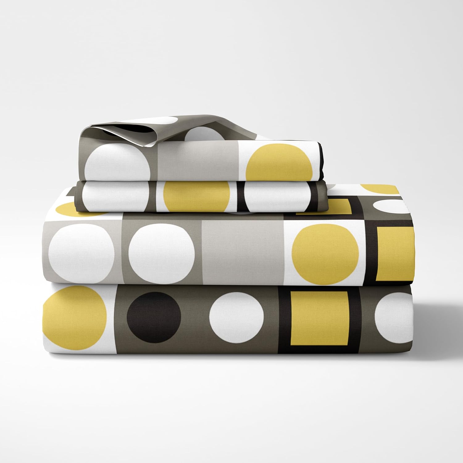 Forged Iron Grey and Lemon Zest Yellow 100% Cotton Flat Double Bedsheet, 144 TC
