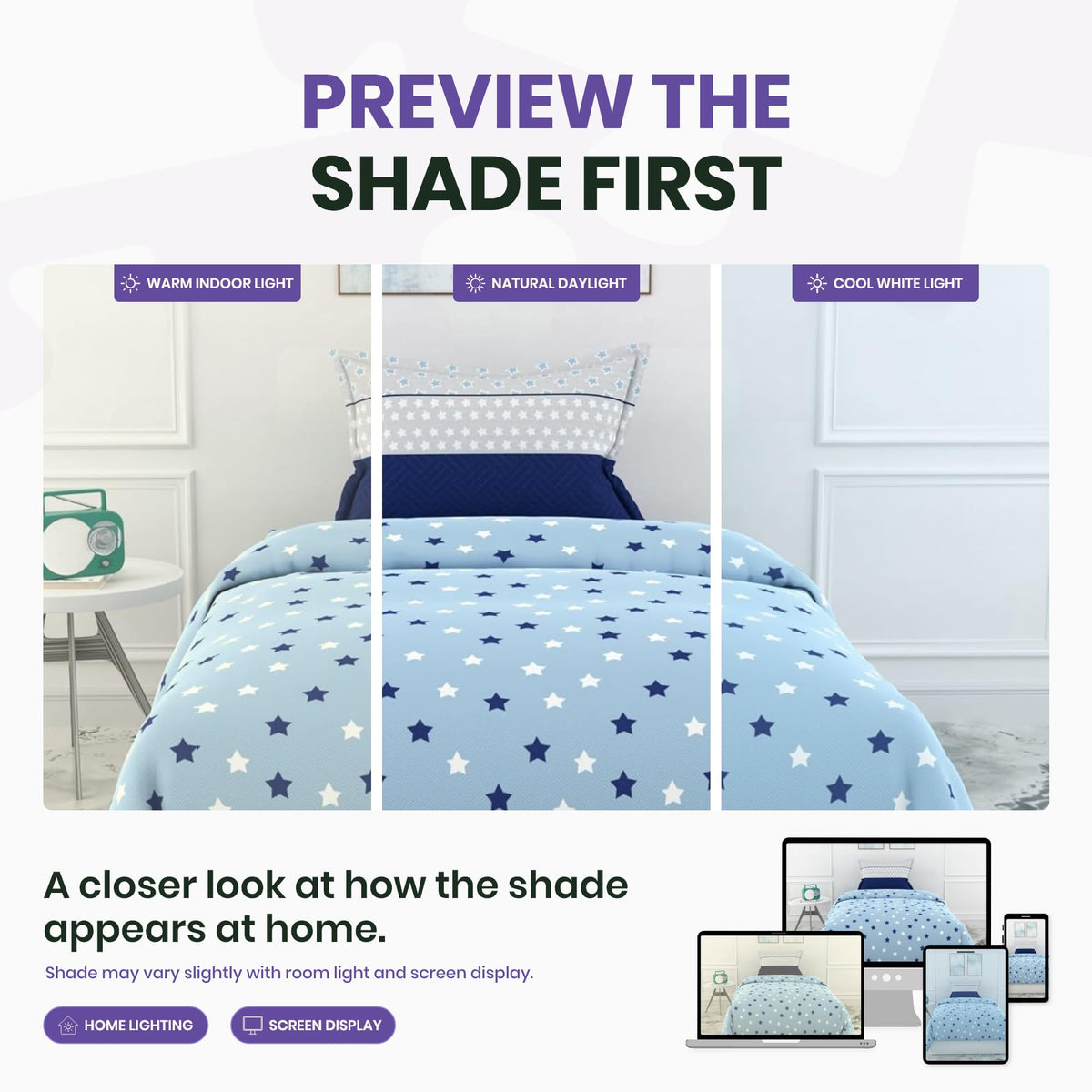 Blue Star Field 100% Cotton Flat Single Bedsheet, 144 TC