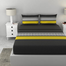 Loreto Cotton King Bedsheet | Stone Grey and Yellow