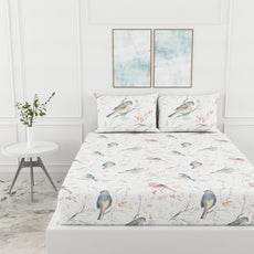 Loreto Cotton King Fitted Bedsheet | Blush Pink & Blue Bird 186 TC Cotton Size with 2 Covers - 78 x 72 Inches | Soft, Breathable & All-Around Elastic