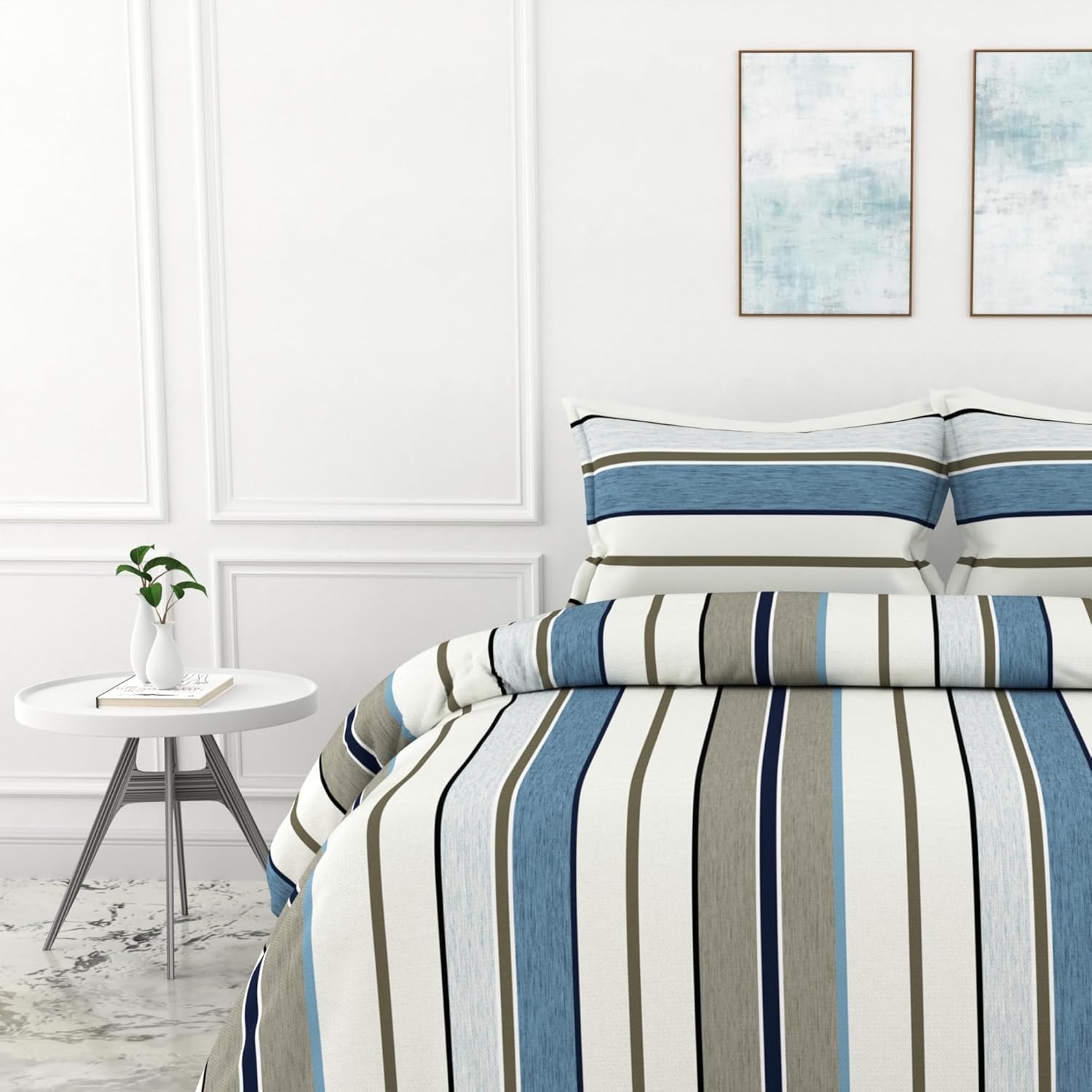 Classic Stellar Striped 100% Cotton Flat Double Bedsheet, 144 TC