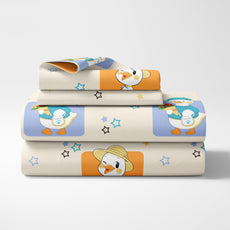 Playful Ducks on Creamy Beige 186 TC Cotton Double Bedsheet, 90 x 90 Inches — Soft Percale Weave with 2 Pillow Covers, Durable & Breathable