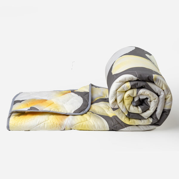 Loreto Cotton Single Comforter | Grey & Celery White Flower