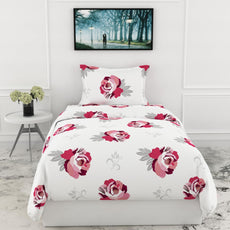 Wine & Pink Floral Single Bedsheet - 210 TC 100% Cotton with 1 Pillow Cover (58 x 88 Inches)