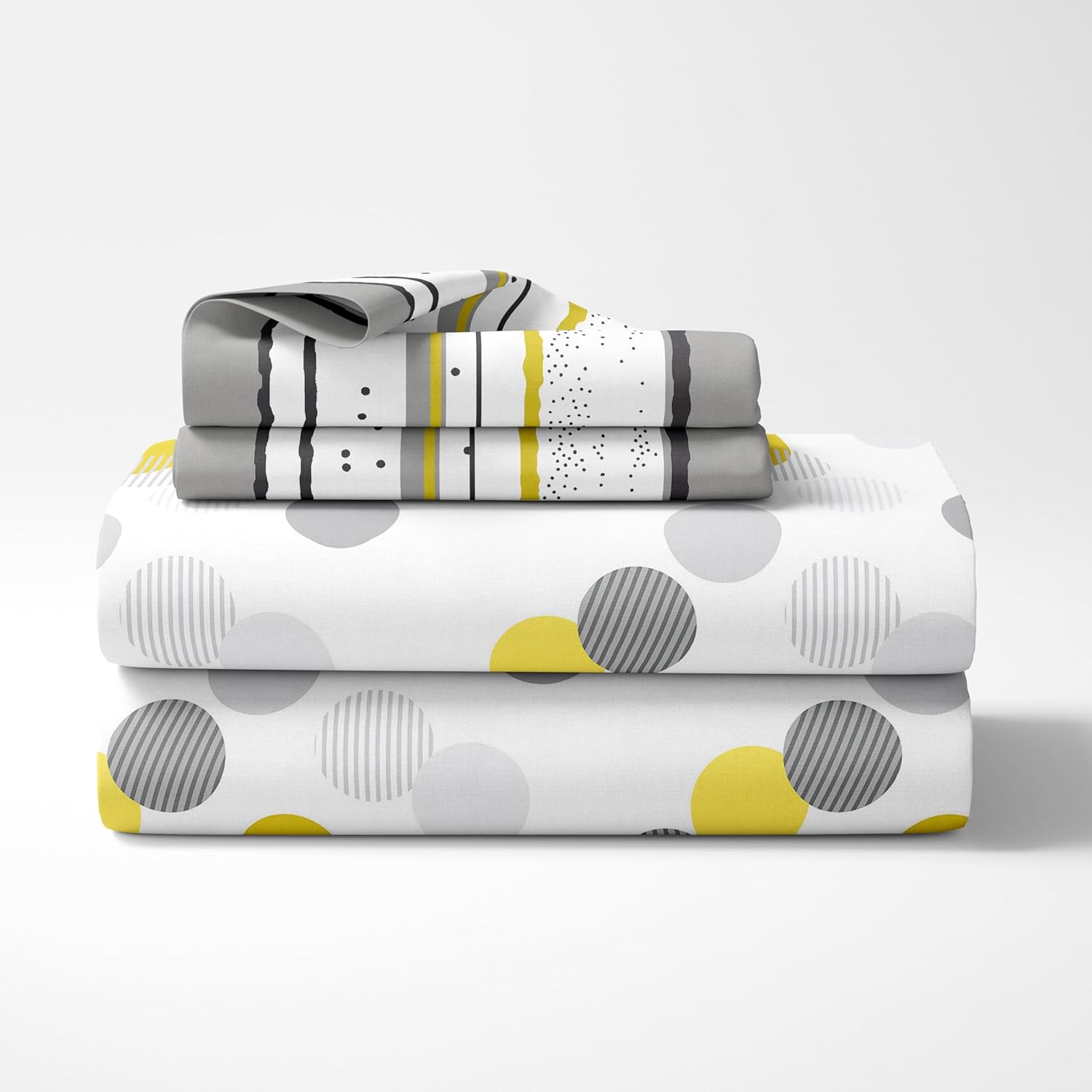 Grey and Yellow Polka Dots 100% Cotton Flat Double Bedsheet, 144 TC