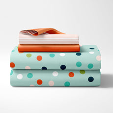 Sea Green and Red Polka 100% Cotton Flat Single Bedsheet, 144 TC