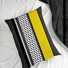 Stone Grey and Yellow Checkered  100% Cotton Pillow Covers, Pack of 2, 144 TC