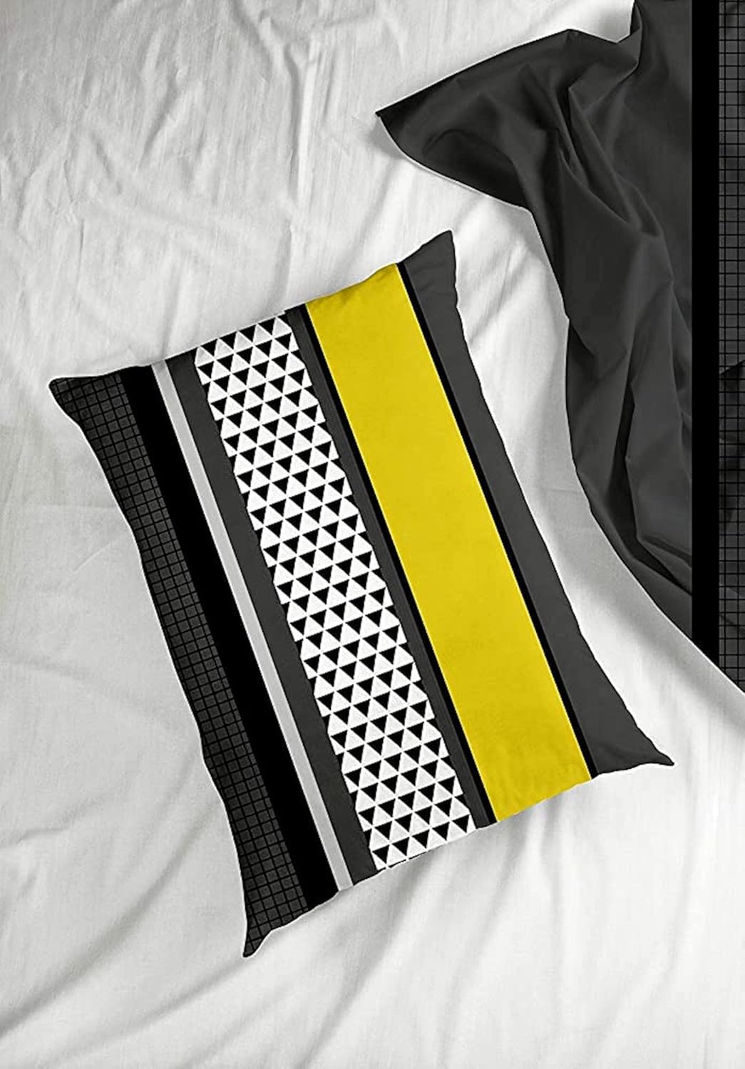 Stone Grey and Yellow Checkered  100% Cotton Pillow Covers, Pack of 2, 144 TC