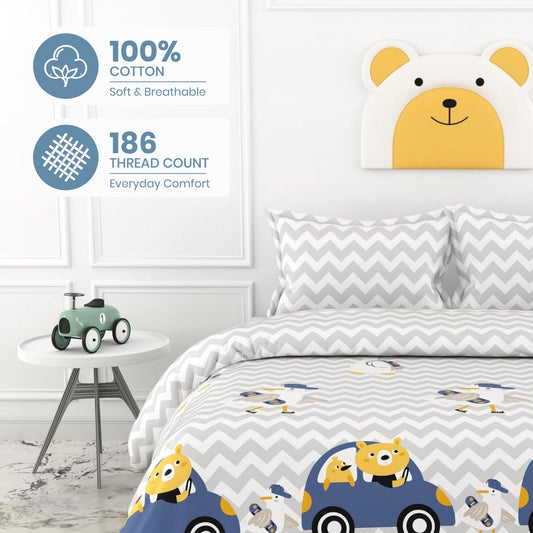 Car Ride 186 TC Cotton King Size Bedsheet with 2 Pillow Covers - Soft, Durable & Gift-Ready (108 x 108 Inches)