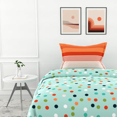 Sea Green and Red Polka 100% Cotton Flat Single Bedsheet, 144 TC