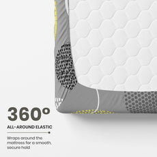 Grey & Yellow Geometric 144 TC Cotton Fitted Single Bed Sheet with 1 Pillow Cover - Soft, Breathable & All-Around Elastic (78 x 36 Inches)