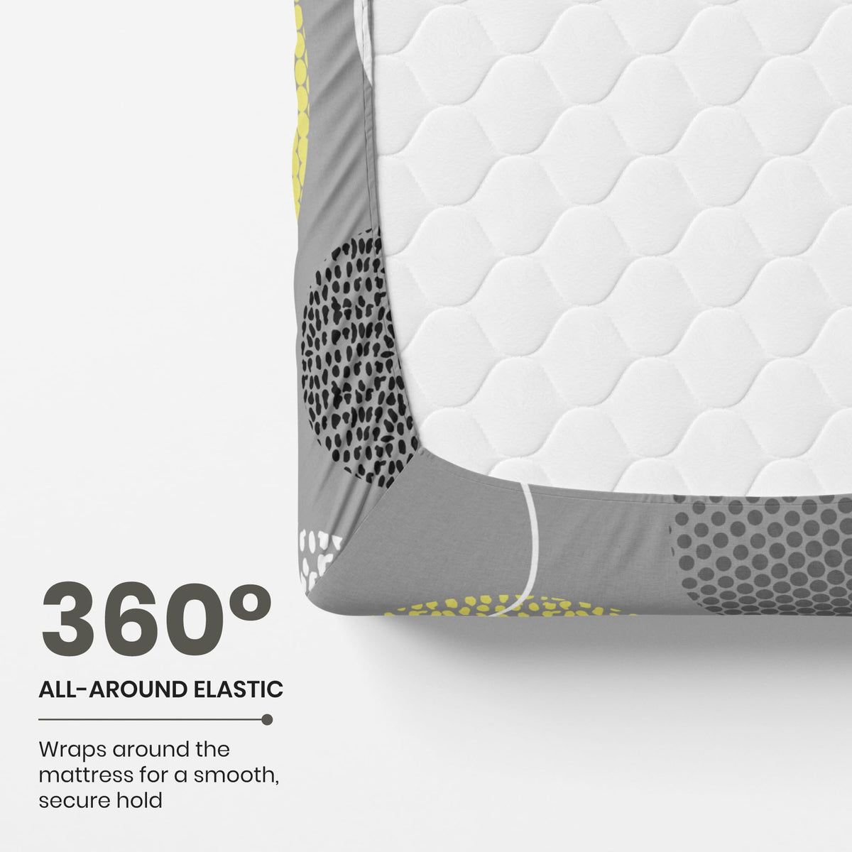 Grey & Yellow Geometric 144 TC Cotton Fitted Single Bed Sheet with 1 Pillow Cover - Soft, Breathable & All-Around Elastic (78 x 36 Inches)
