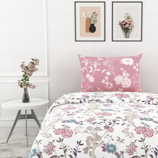 Blush Pink & Teal Blooms Soft & Breathable 100% Cotton Flat Single Bedsheet, 144 TC