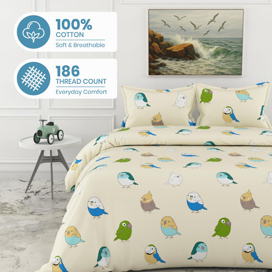 Multicolor Birds 186 TC Cotton King Size Bedsheet with 2 Pillow Covers - Soft, Durable & Gift-Ready (108 x 108 Inches)