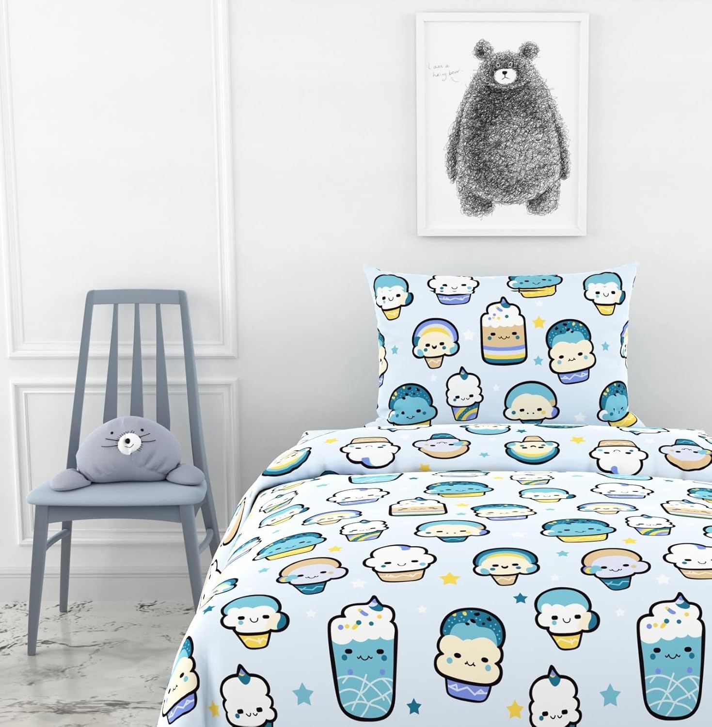Kawaii Pastel Sky Drinks Soft & Breathable 100% Cotton Flat Single Bedsheet, 144 TC