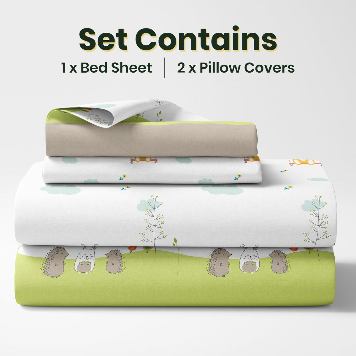 Playful Pals Double Bedsheet - 186 TC 100% Cotton with 2 Pillow Covers (90 x 90 Inches)