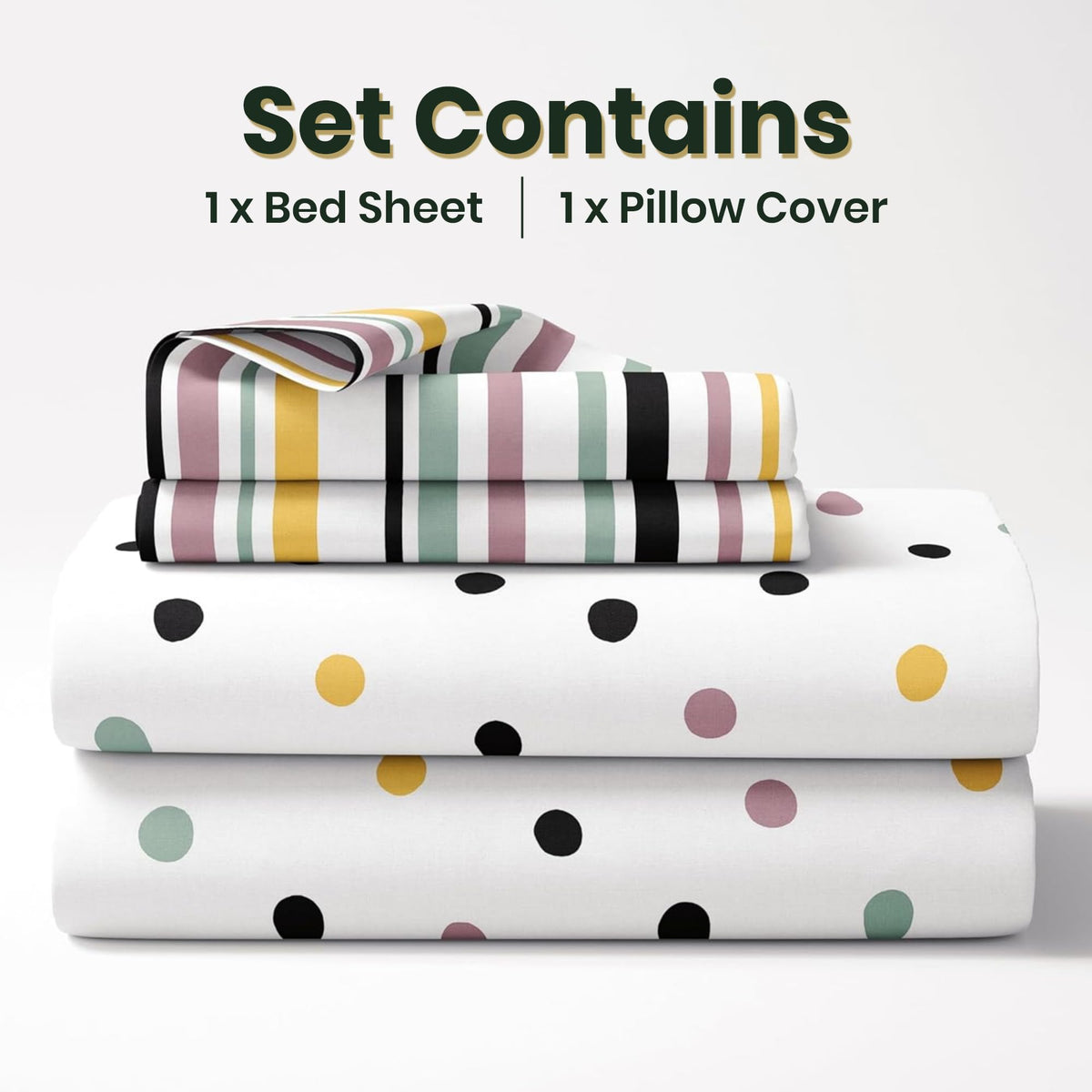 Lemon Drops with Black Dots 100% Cotton Flat Single Bedsheet, 144 TC