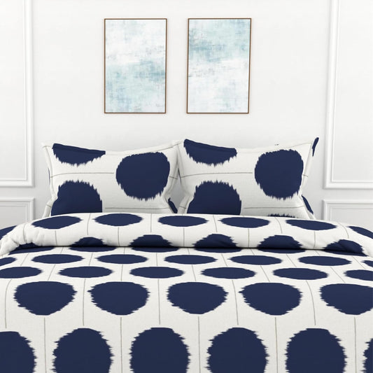 Navy Haze Big Polka Dots 100% Cotton King Fitted Bedsheet, 144 TC