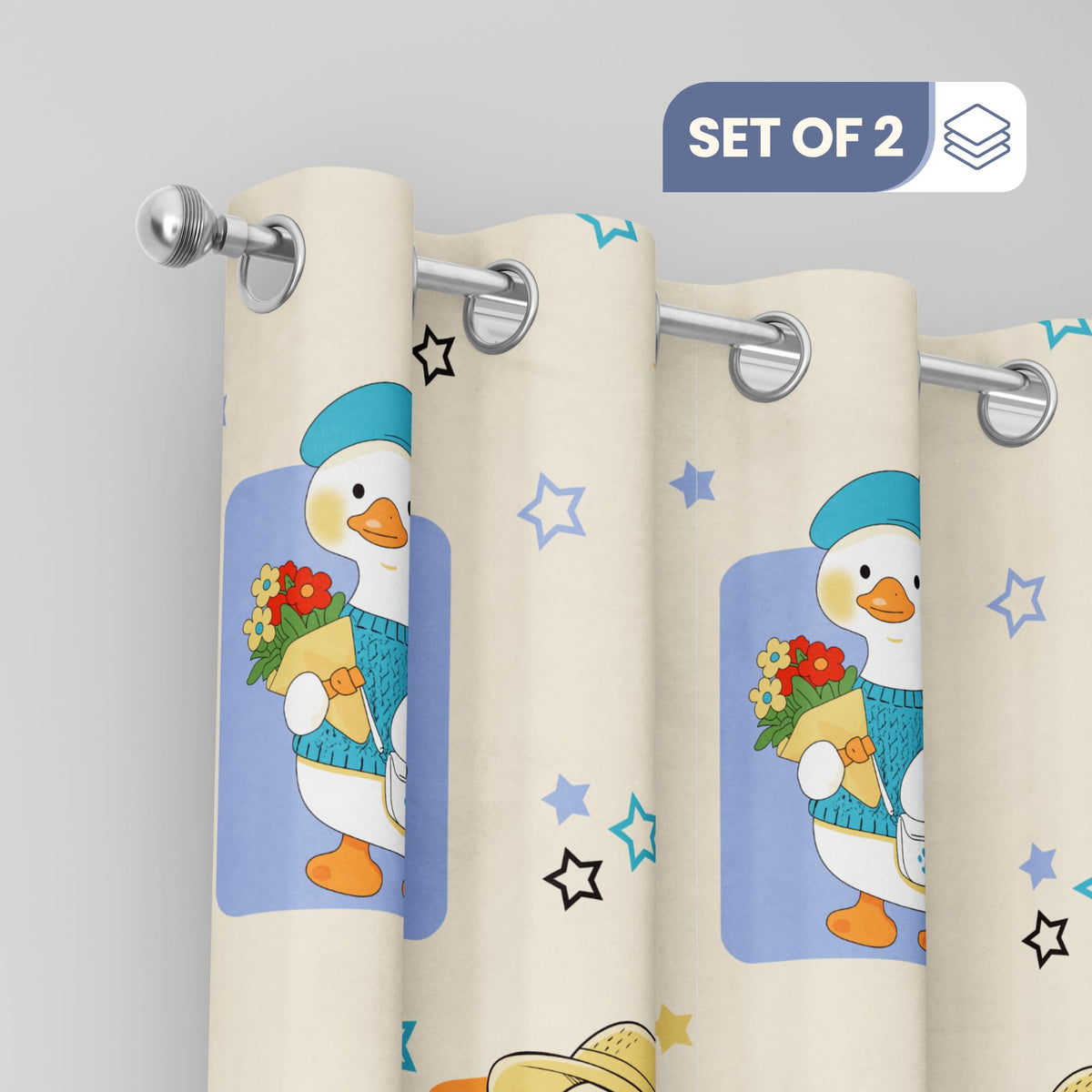 Playful Ducks Door Curtain - Cotton Set of 2 (4 x 7 ft)