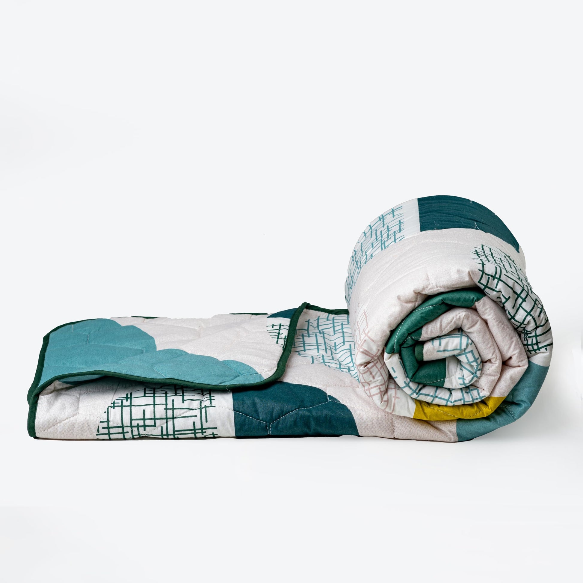Loreto Cotton Single Comforter | Charcoal Gray & Yellow