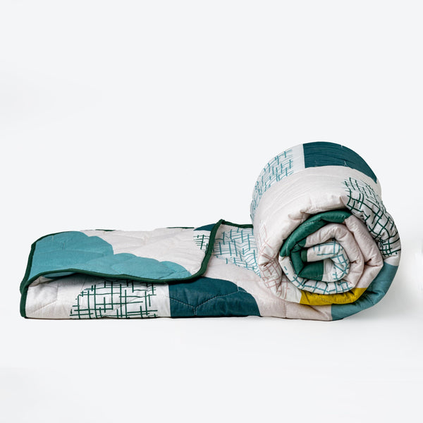Loreto Cotton Single Comforter | Charcoal Gray & Yellow
