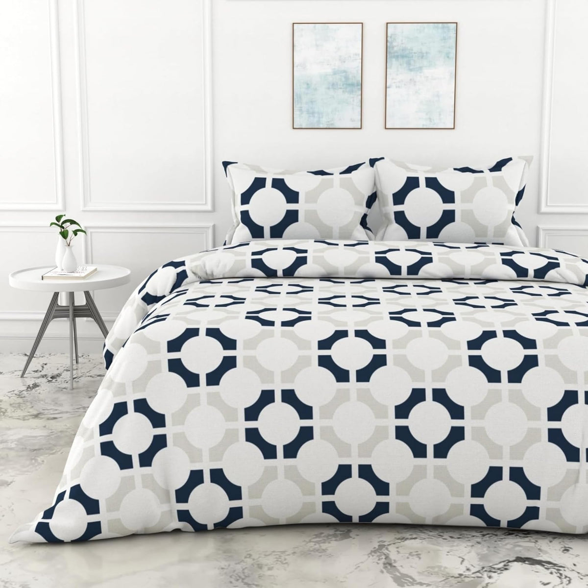 Loreto Cotton King Bedsheet | Colonial Blue Matrix Soft & Breathable