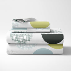 Muted Grey and Lime Circle Design 100% Cotton Flat Double Bedsheet, 144 TC