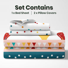 लाल और नीले हॉट एयर बैलून 100% कॉटन फ्लैट किंग बेडशीट, 144 TC