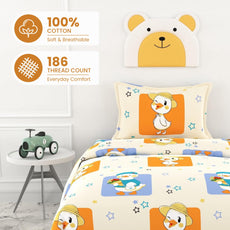 Playful Ducks 100% Cotton Single Bed Bedsheet with Pillow Cover | 186 TC Percale Weave | Soft, Durable & Breathable Flat Sheet 58 x 88 Inches