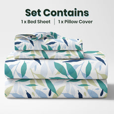 Green Leaf Whisper Single Bedsheet - 210 TC 100% Cotton with 1 Pillow Cover (58 x 88 Inches)