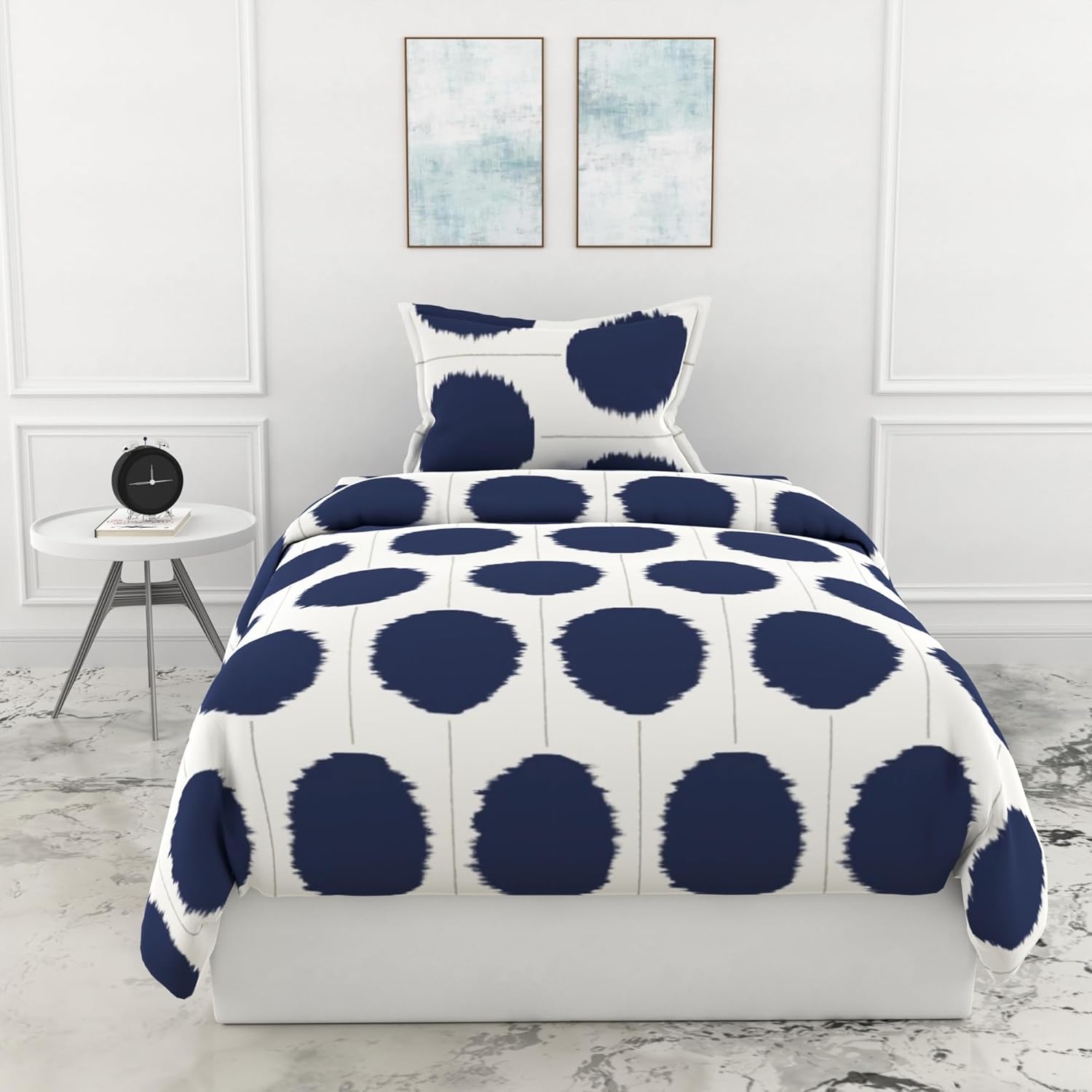 Loreto Cotton Single Bedsheet | Navy Haze Big Polka
