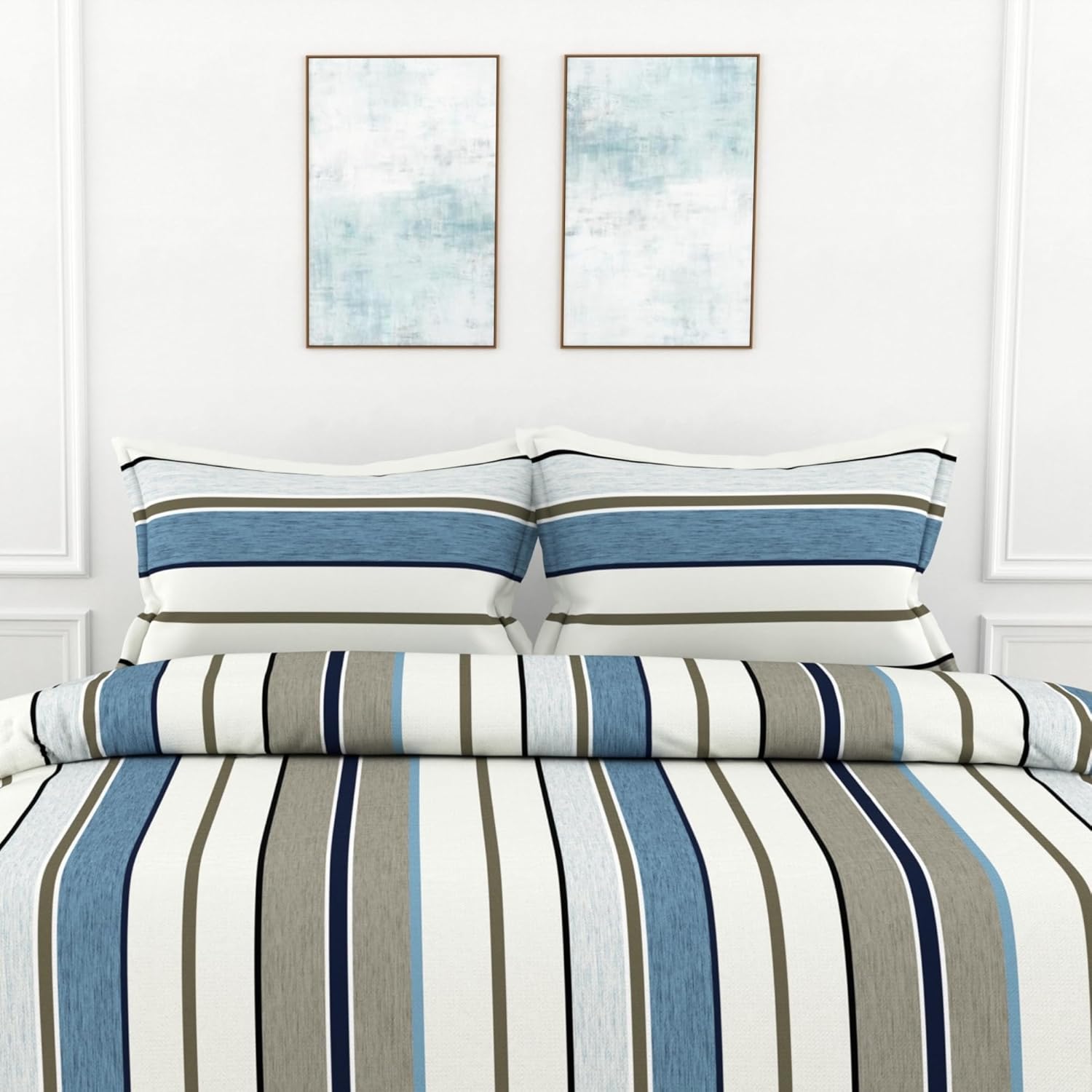 Classic Stellar Striped 100% Cotton Flat Double Bedsheet, 144 TC