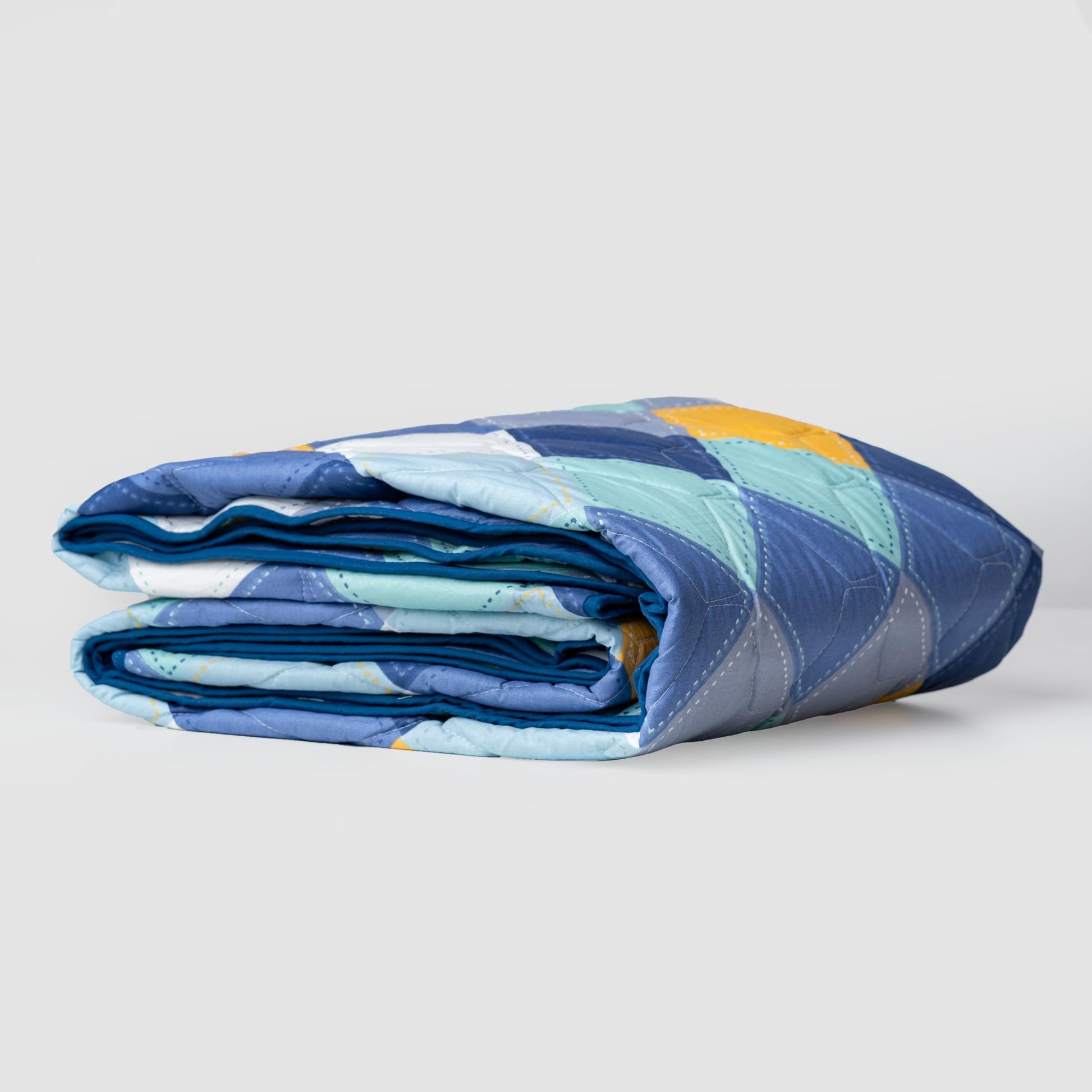 Vivid Blue & Yellow Checkered 100% Cotton Reversible Comforter for Single Bed | 150 GSM Lightweight Winter Quilt | AC Blanket 54" x 84"