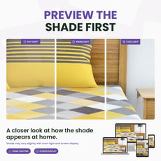 Yellow & Grey Checkered 100% Cotton Flat Single Bedsheet, 144 TC