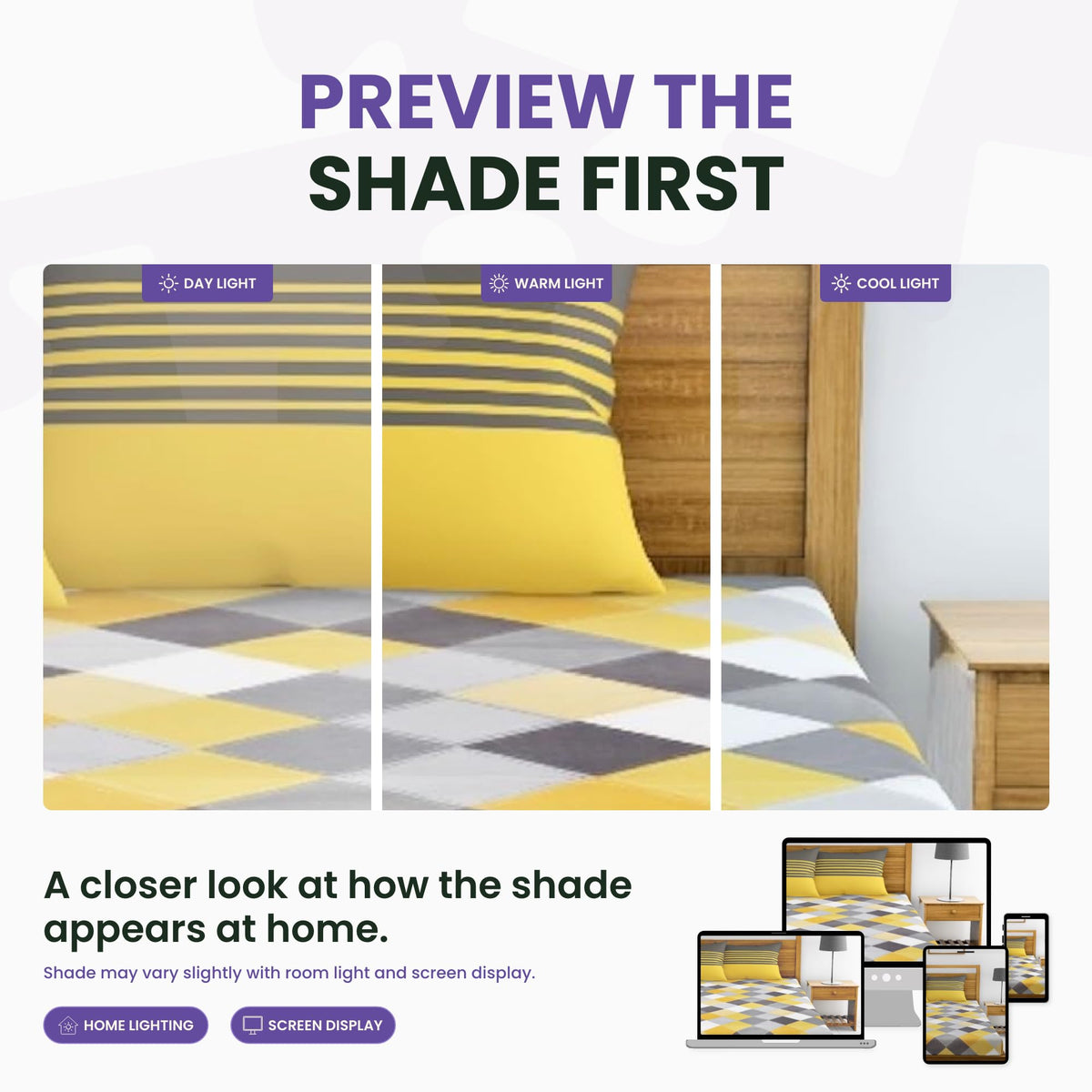 Yellow & Grey Checkered 100% Cotton Flat Single Bedsheet, 144 TC