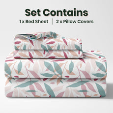 Pink Leaf Double Bedsheet - 210 TC 100% Cotton with 2 Pillow Covers (90 x 90 Inches)