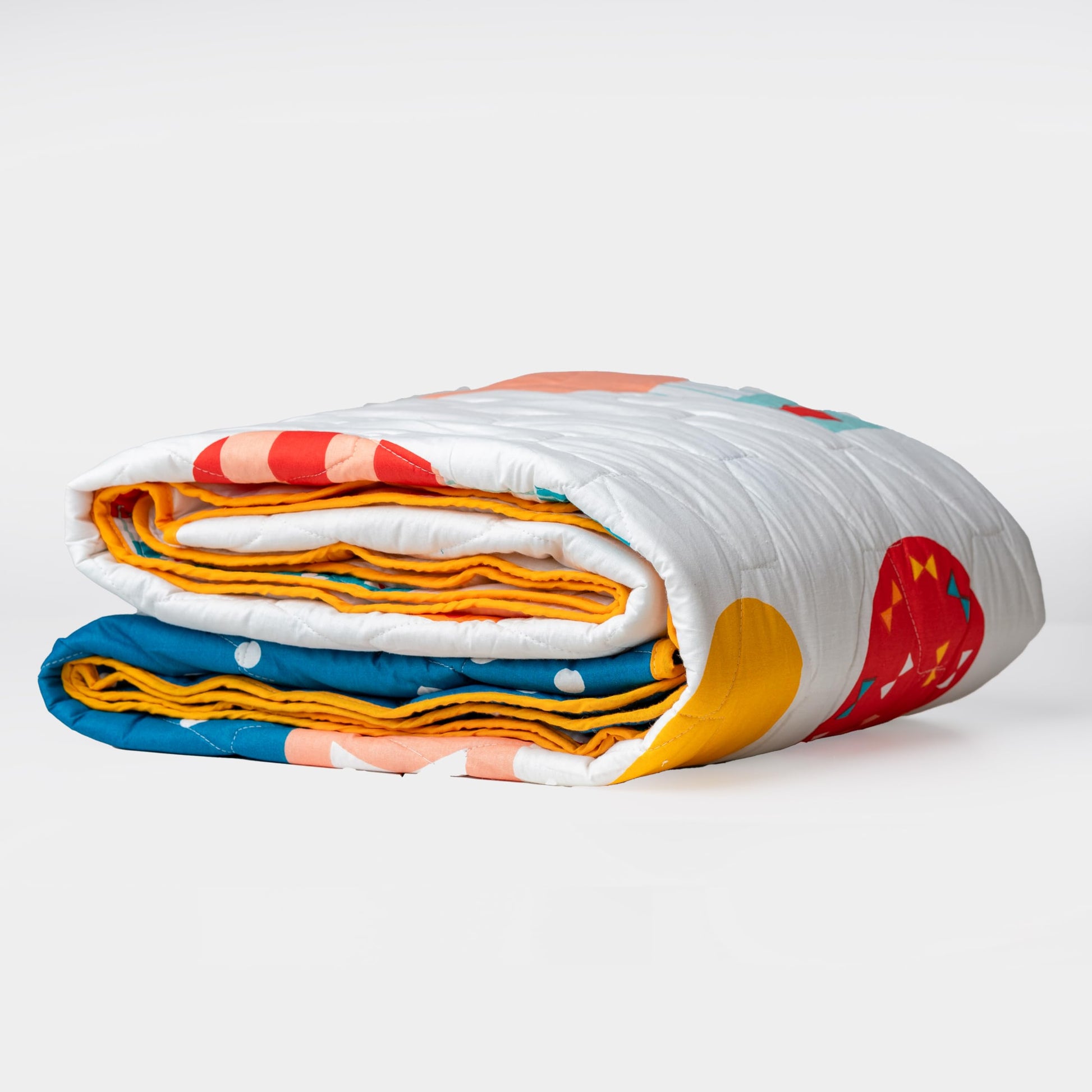 Peacock Blue & Red Balloon 100% Cotton Reversible Comforter for Single Bed | 150 GSM Lightweight Winter Quilt | AC Blanket 54" x 84"