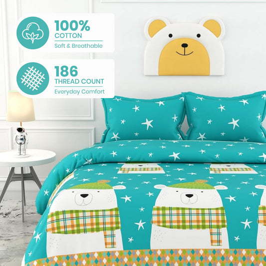 Teal Bear 186 TC Cotton King Size Bedsheet with 2 Pillow Covers - Soft, Durable & Gift-Ready (108 x 108 Inches)
