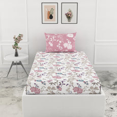 Loreto Cotton Single Fitted Bedsheet | Pink & Teal Blooms 144 TC