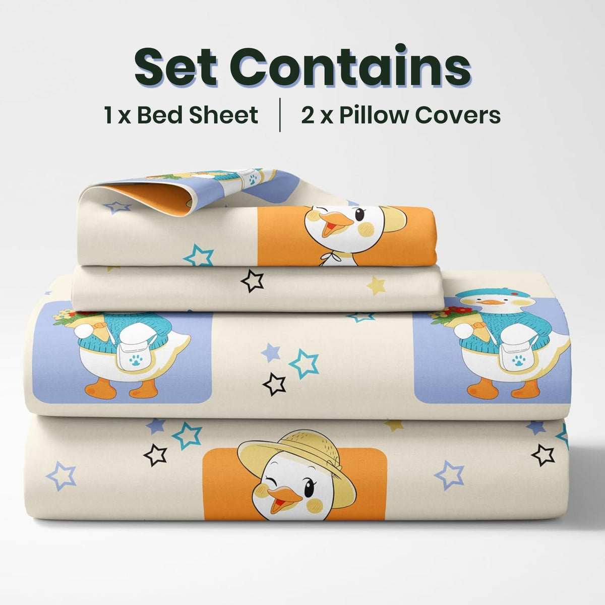 Playful Ducks 186 TC Cotton King Size Bedsheet with 2 Pillow Covers - Soft, Durable & Gift-Ready (108 x 108 Inches)