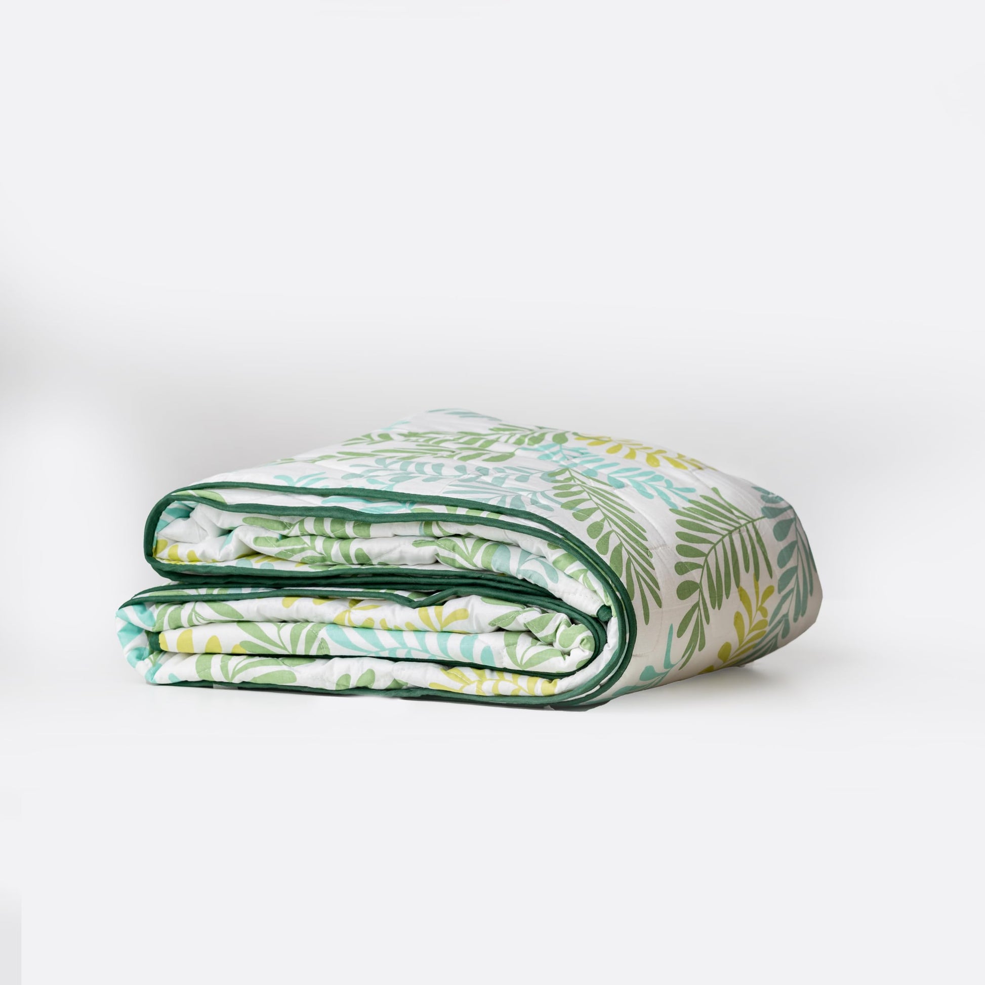 Green Leafy Haven 100% Cotton Reversible Comforter for Single Bed | 150 GSM Lightweight Winter Quilt | AC Blanket 54" x 84"