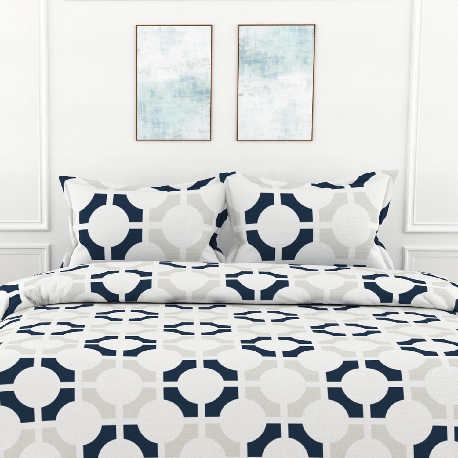 Colonial Blue Matrix 100% Cotton Flat Double Bedsheet, 144 TC