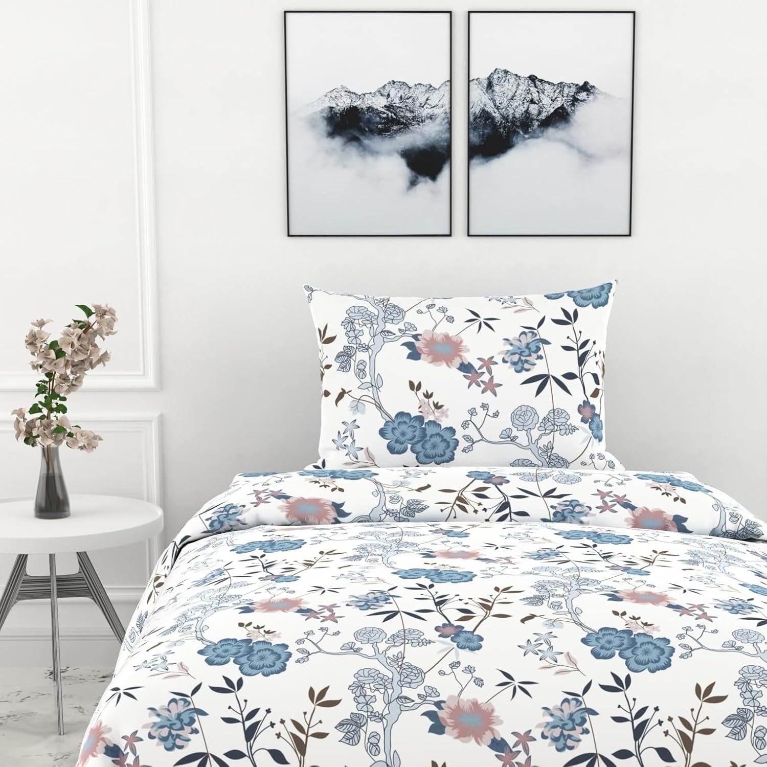 Blush & Blue Meadow Bloom Soft & Breathable 100% Cotton Flat Single Bedsheet, 144 TC