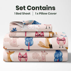 Peach Baby Animals 144 TC 100% Cotton Single Bedsheet for Kids with 1 Pillow Cover - 54 x 84 Inches